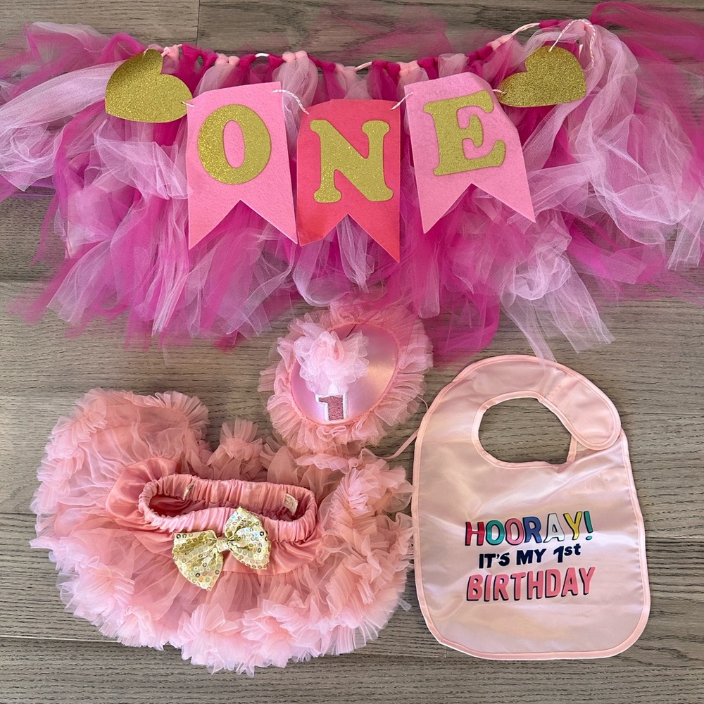 1st Birthday Pink chair cover and more.